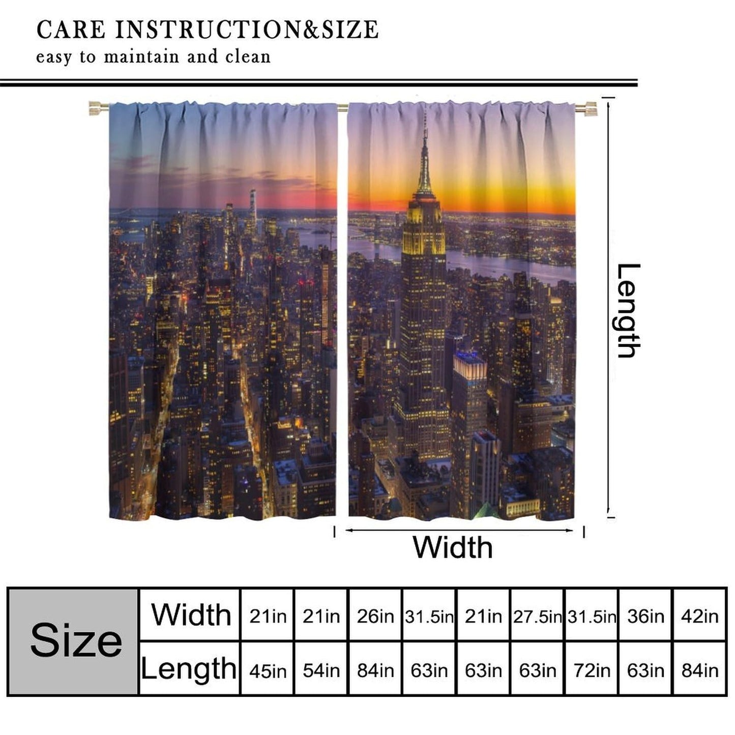 JADERYS Cityscape Blackout Curtains New York City Skyline Sunset Scenery Art Print for Bedroom Living Room Kitchen Rod Pocket Decoration Window Drapes 2 Panels W21xL45in