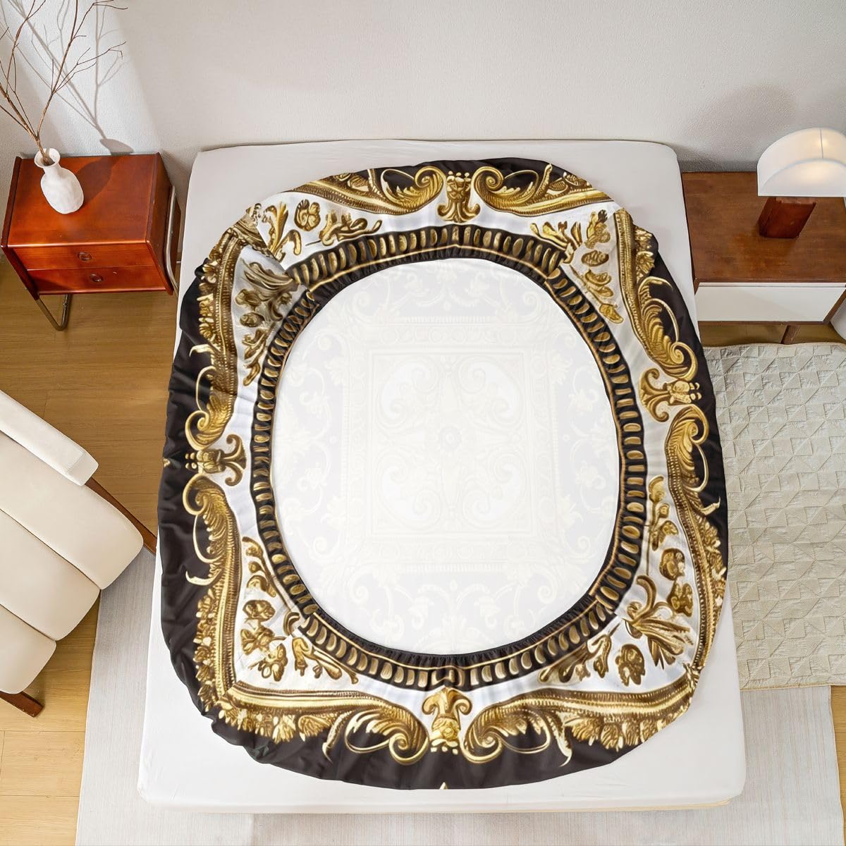 Erosebridal Golden Yellow Bed Sheets Set Full Geometric Flowers Sheet Set Bohemian Exotic Sheets European Floral Print Flat Fitted Sheet
