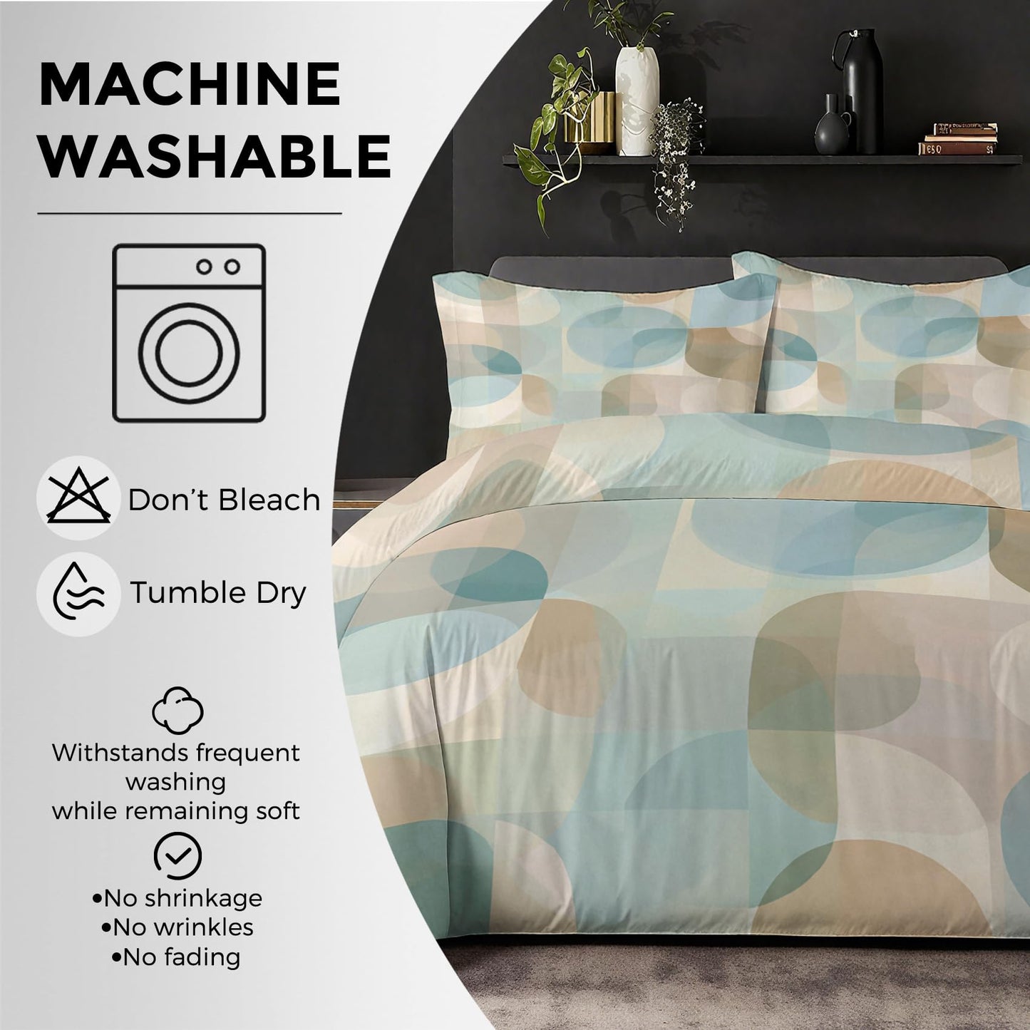 Abstract Geometry Duvet Cover Twin Size, Mid Century Modern Bedding Set 2 pcs with 1 Pillow Cover, Geometric Bedroom Decor, Soft Microfiber Reversible, Zipper & Ties KJJT 15