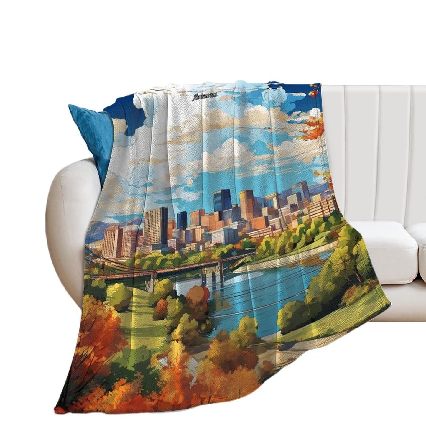 Phoenix Arizona City Skyline Landscape Abstract Blanket Soft Flannel Lightweight Blanket Outdoor Travel Carry Living Room Bedroom Sofa Decoration Gifts 50x60 Inch