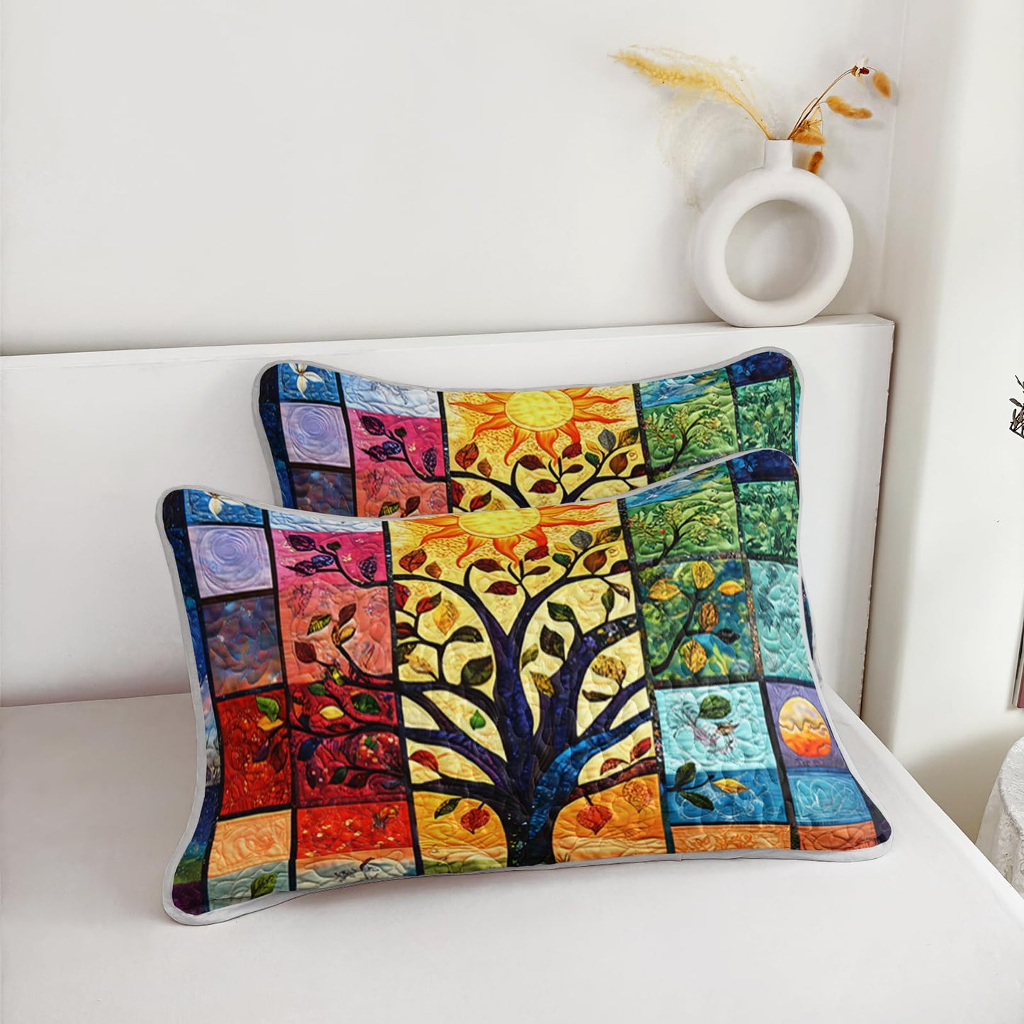 AILONEN Tree of Life Quillt Set Queen Size, Sun Moon Boho Bedspread Coverlet,Soft Microfiber Quilt,2 Pillowcases,3-Piece Colorful Natural Botanical Print Bedding