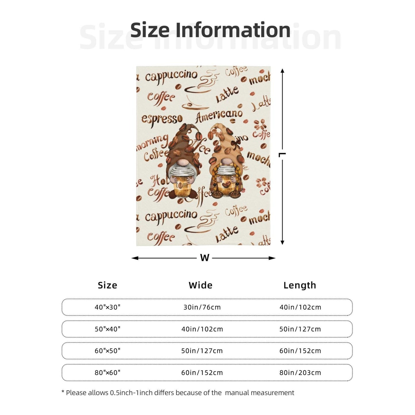 Oplp Coffee Bean Funny Coffee Gnomes Throw Blanket for Bed Sofa Couch Fleece Blankets Lightweight Soft Cozy 50"x40"