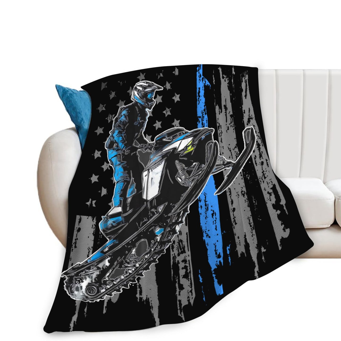 Baegopa Snowmobile Blanket Gifts for Girls Boys Skiing Sports Throw Blankets Cozy Plush Fleece America Flag Flannel Fuzzy for Men Women 50"X40"