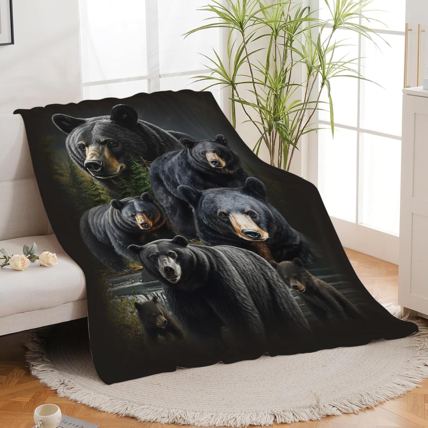 Lovira Black Bear Throw Blanket Rustic Cabin Animal Print Throw Blankets Gifts for Couch Sofa Bed Stuff Decor Lightweight Soft Cozy Fleece Plush Warm Flannel Bedding for Lover Men Women 40"x50"
