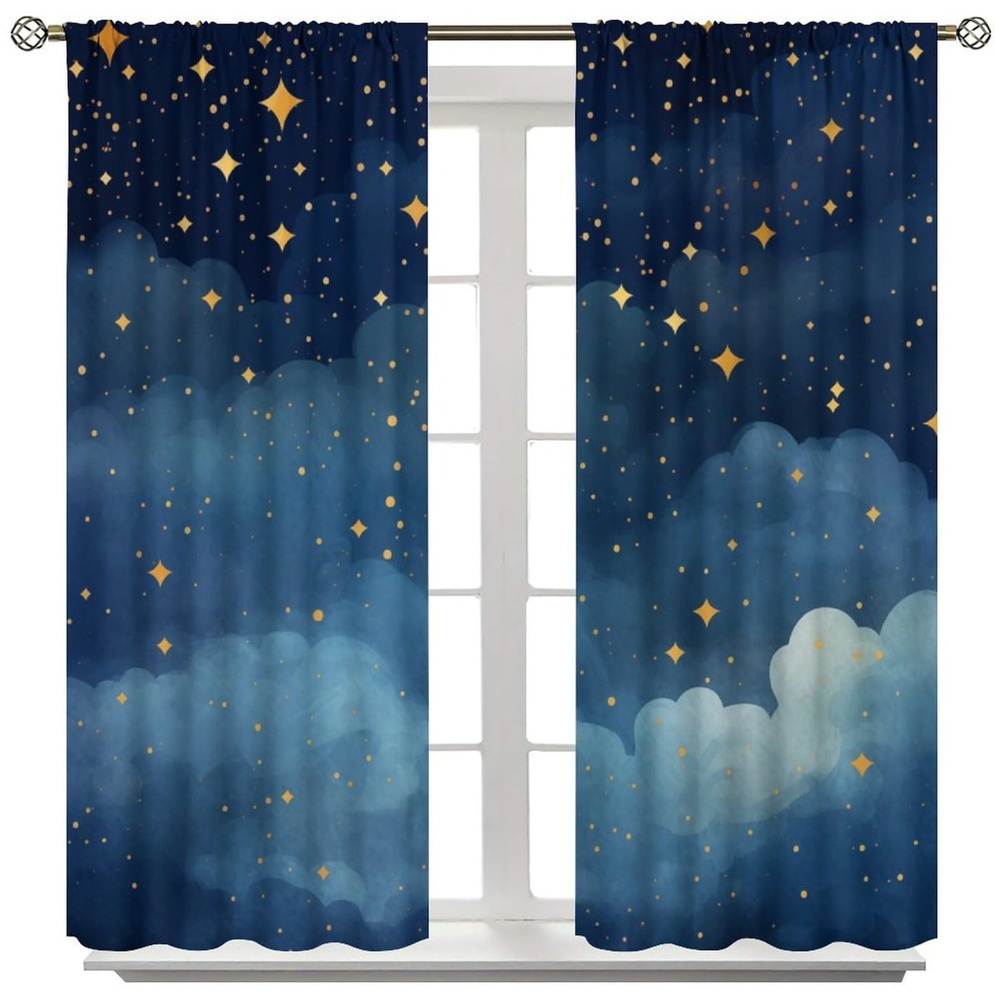 Djaby Night Sky Stars Curtain for Kids, Blue Starry Space Galaxy Pattern Window Treatments for Boys Girls Bedroom Toddlers Room Living Room Decor 42" W X 45" L(No Blackout)