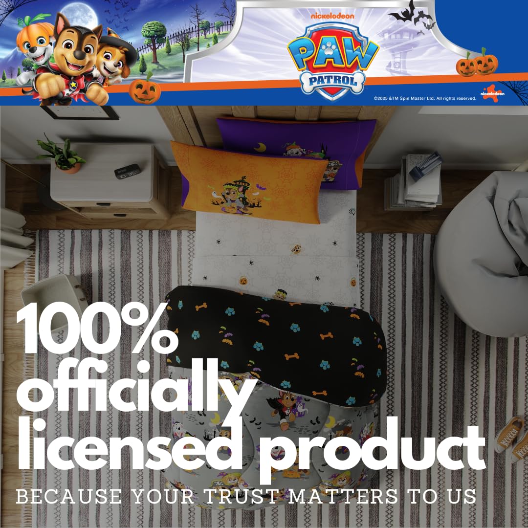 Paw Patrol Kids Halloween Bedding 5 Piece Super Soft Cozy Reversible Comforter and Sheet Set with Sham, Twin, (Officially Licensed Product) By Franco