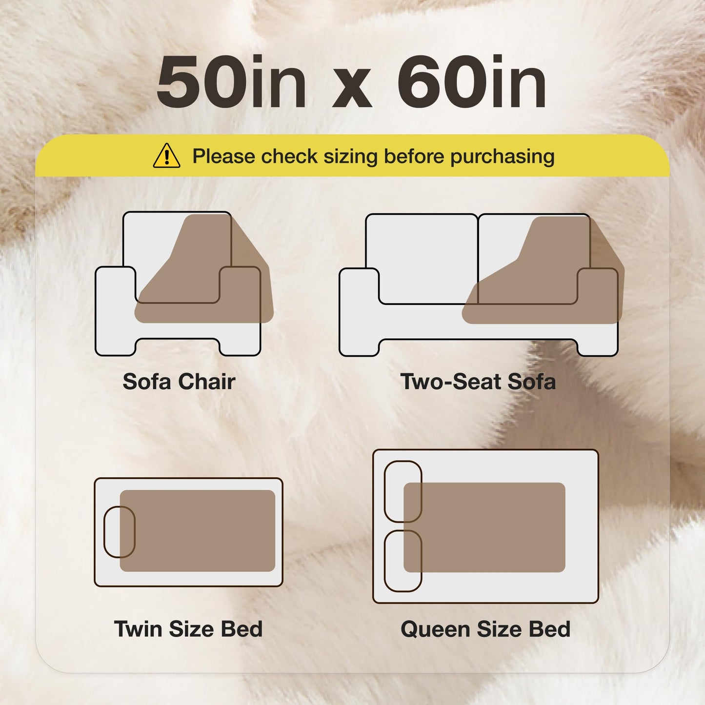 Luxury Ultra Soft Faux Fur Throw Blanket, 50x60 Inches Fluffy Plush Thick Bubble Blanket for Couch and Sofa, Premium Velvet Cozy Lola Fuzzy, 1000 GSM (Cream White)