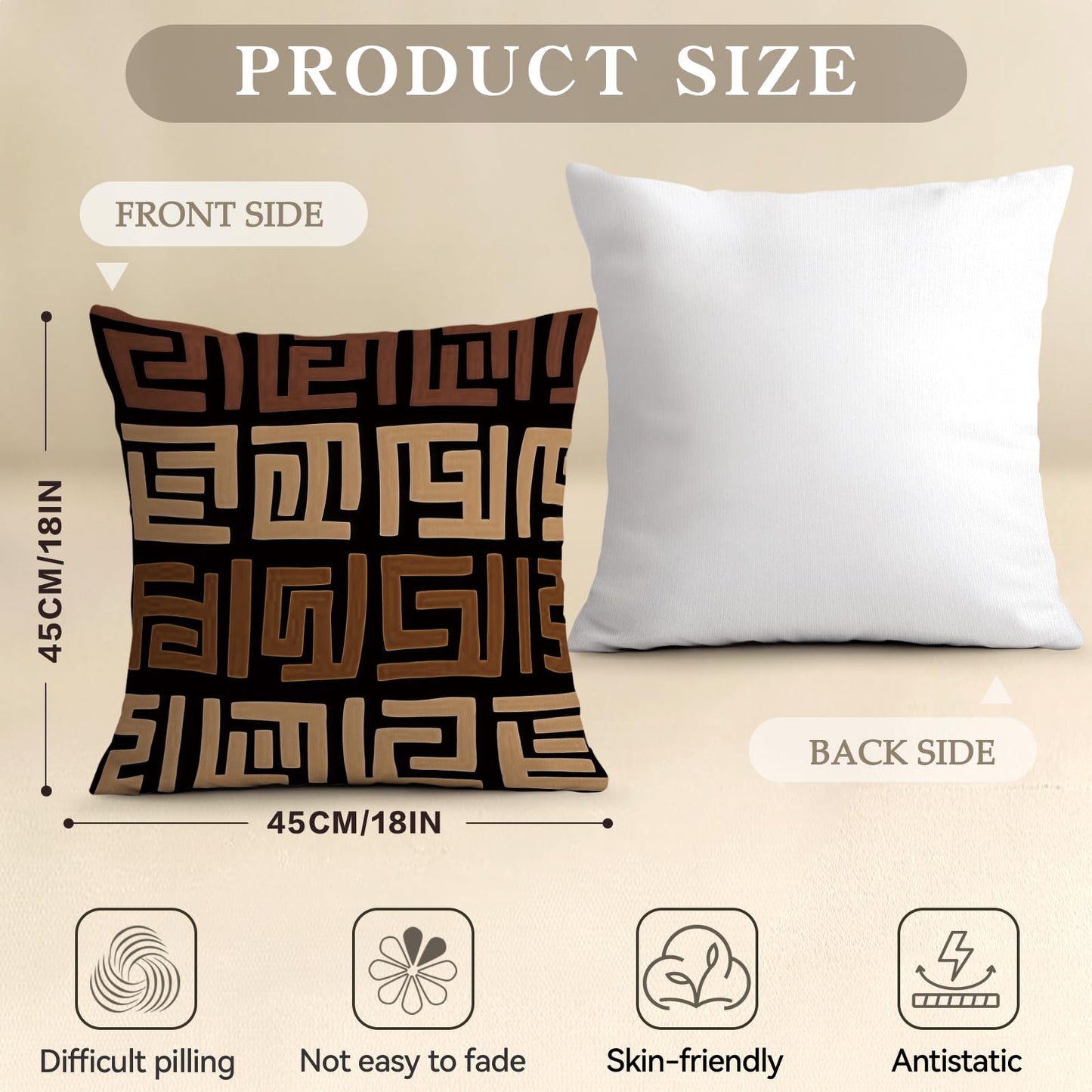 ORMAN African Ethnic Pillow Covers 18x18 Inches Set of 4, Retro Traditional Pillow Case for Couch Sofa Bedroom Living Room Outdoor