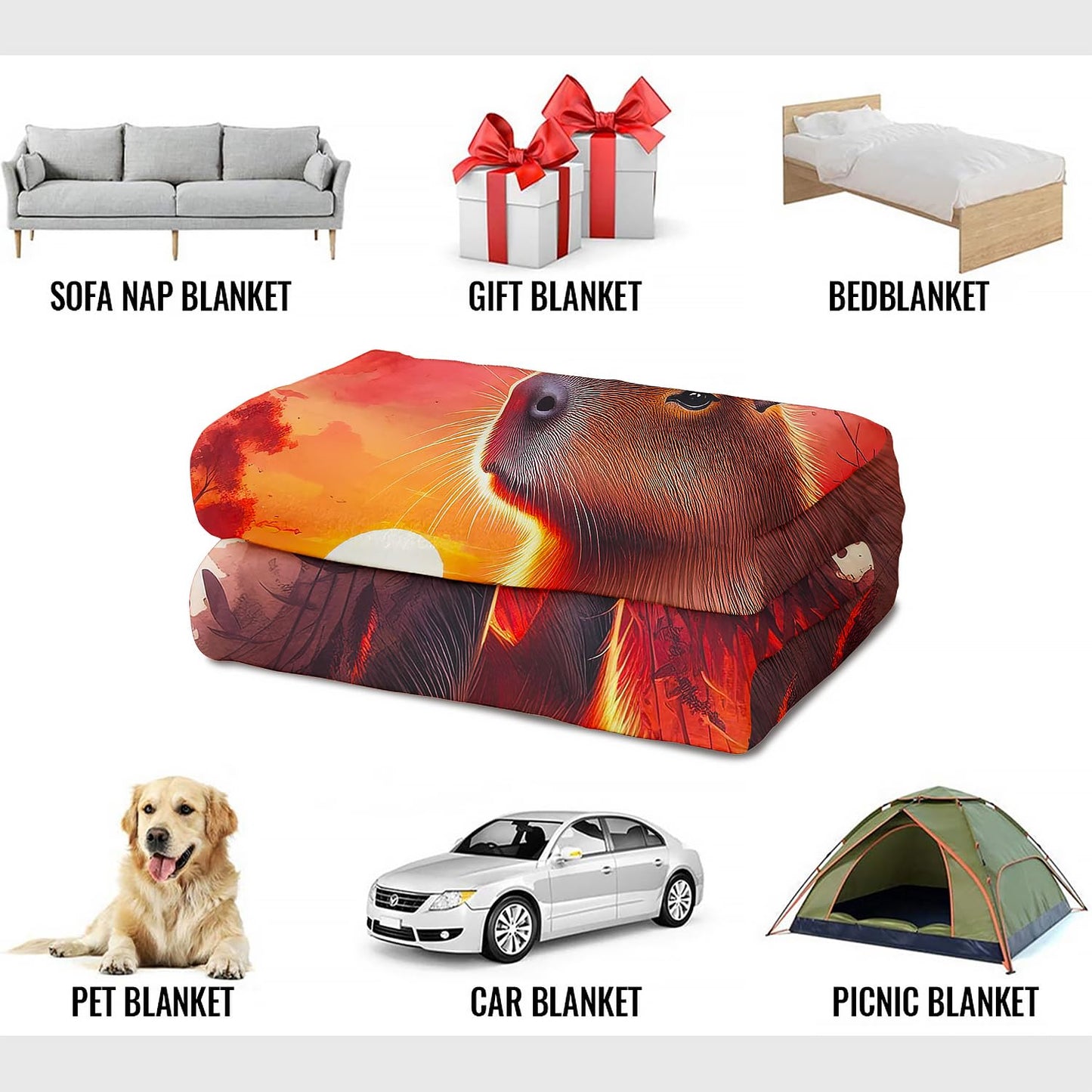 YISUMEI Capybara Gifts Throw Blanket, 50"x60", Sunset Capybara Design Cozy Blanket for Women, Kids and Teens, Ultra Soft Plush Fleece Flannel Blanket for Couch & Bed, Room Decor