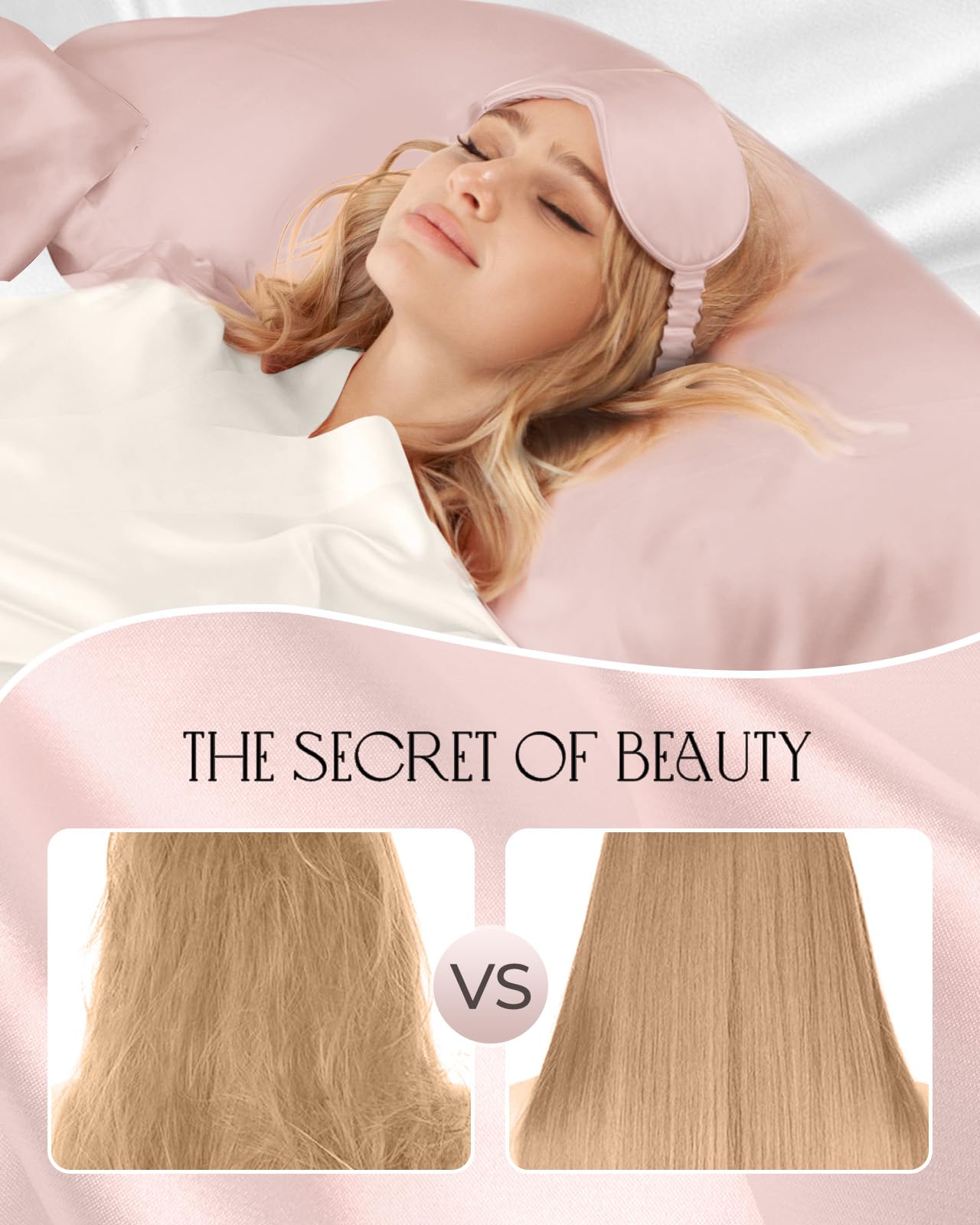 Miss Adola Mulberry Silk Pillowcase Set - 1 Pc Silk Pillowcase with Eye Mask & Scrunchie, Soft Standard 20"x26" Pillow Case for Hair and Skin, Sleeping Gift for Women, Blush Pink