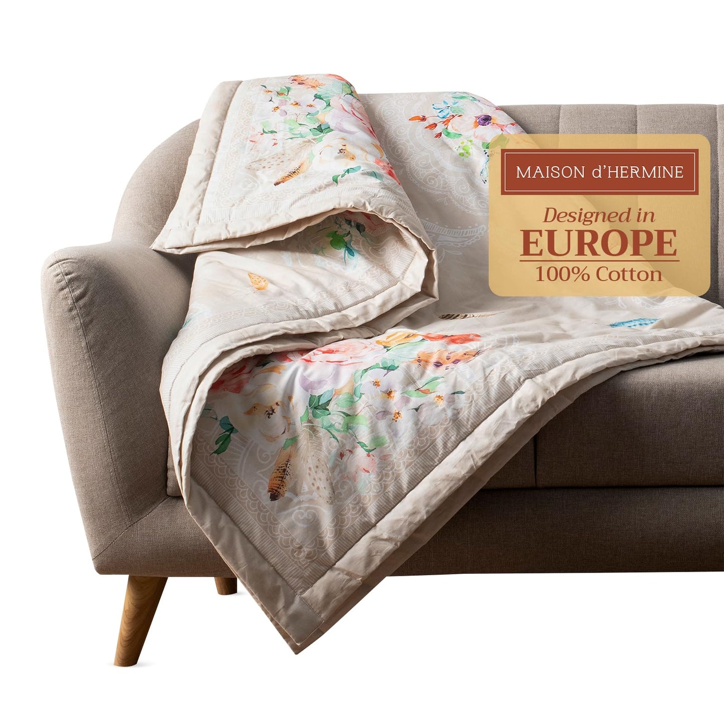 Maison d' Hermine Throw Blanket for Couch Lightweight Soft Warm Breathable Cotton Throw Blankets for Bed Girls Boys Women Men Gifts Travel Living Room Spring Summer (Ibiza - Beige, 60" X 80")