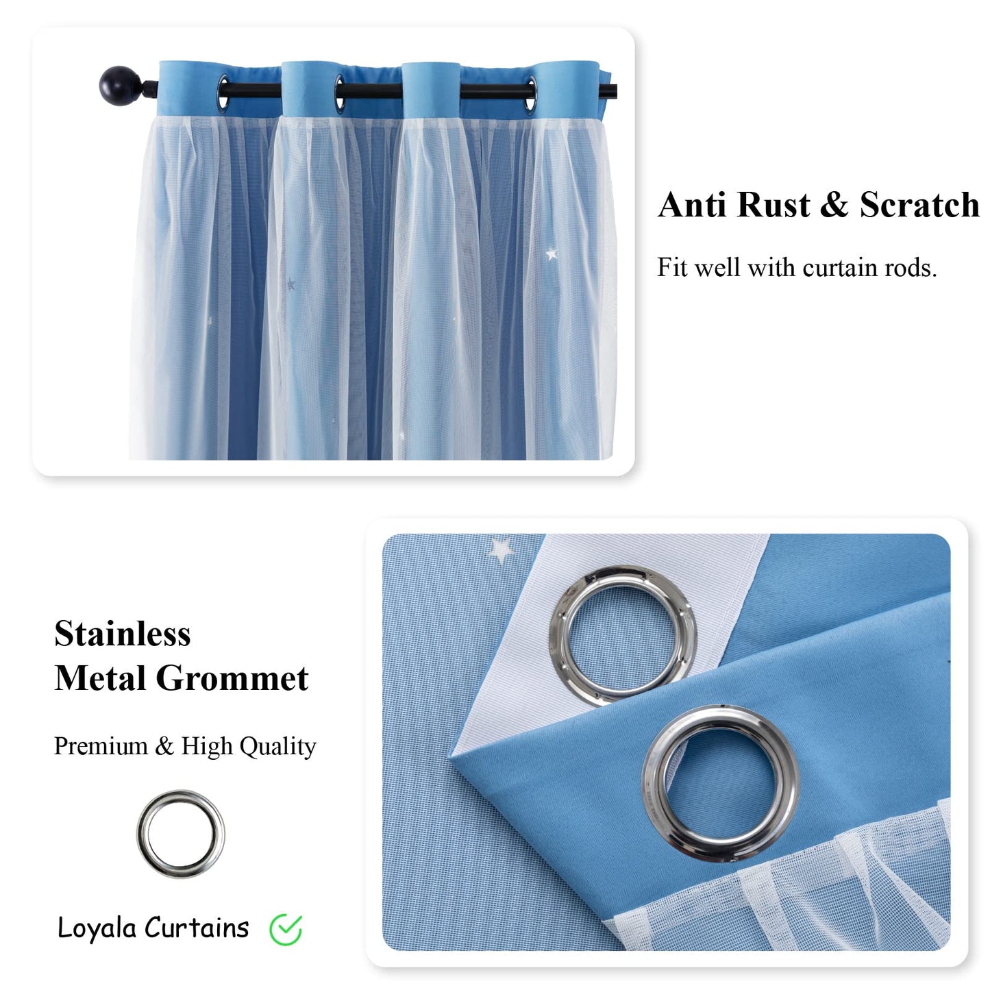 Loyala Star Blackout Curtains for Bedroom - Double Layer, Kids, Cute - 72 Inch Long, Blue, 42 x 72 Inch
