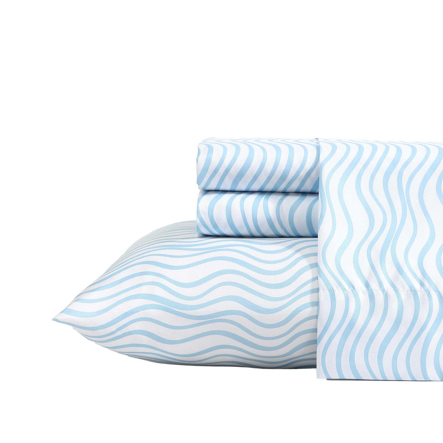 Nautica - Sheet Set, Breathable & Cooling Microfiber Bedding with Matching Pillowcases, Deep Pocket, Fully Elasticized (Linearly Waves Ocean Breeze Blue, Queen)