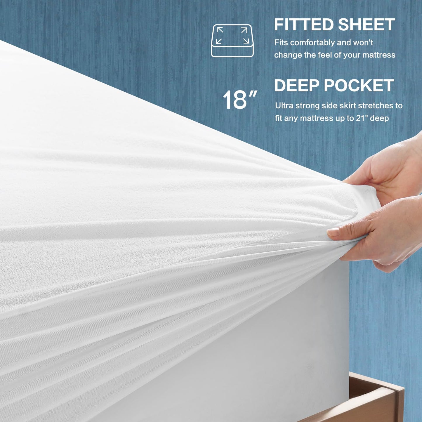 TASTELIFE King Size Waterproof Mattress Protector - 100% Waterproof Fitted with Deep Pocket Mattress Cover - Breathable Noiseless Bed Mattress Protector Washable - Vinyl Free (White)
