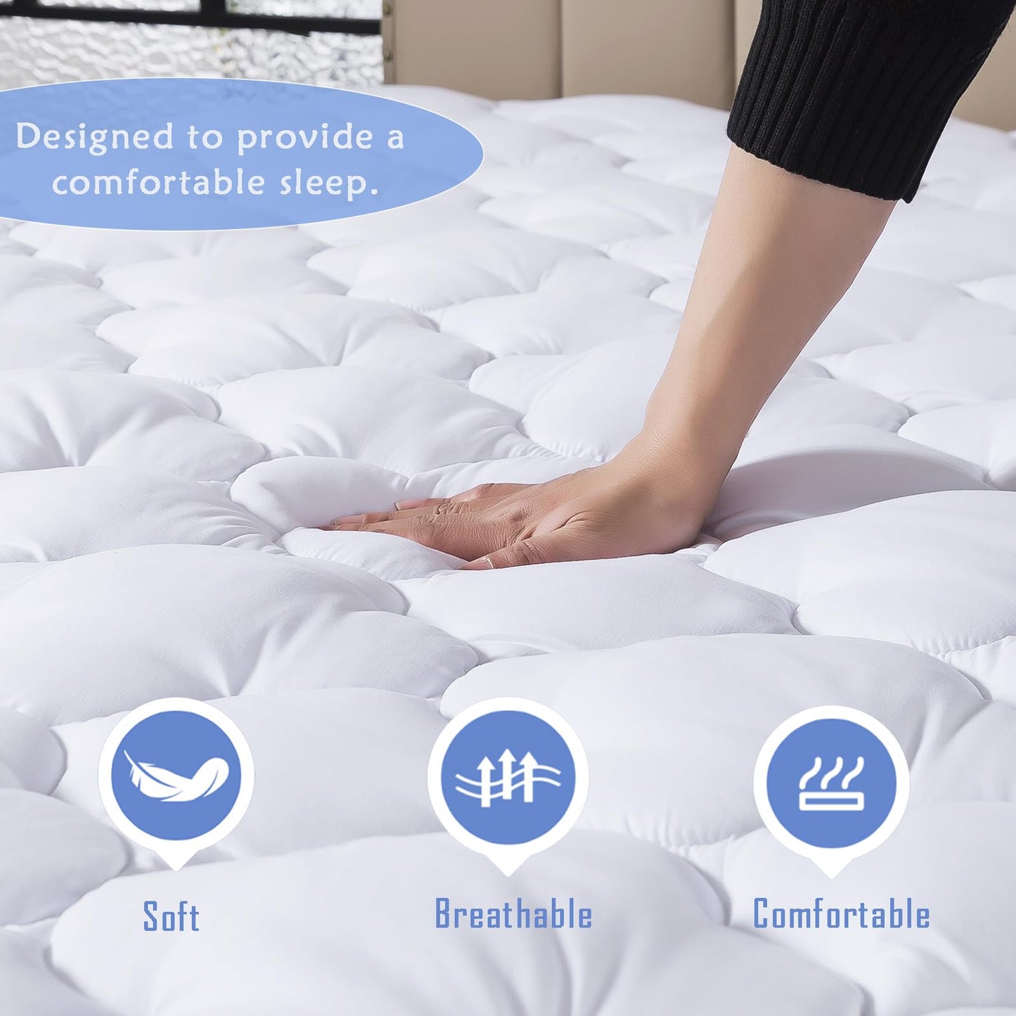 WhatsBedding Full Mattress Pad,Fitted Full Mattress Protector Soft with Deep Pocket 6"-18",Depth Breathable,Mattress Cover