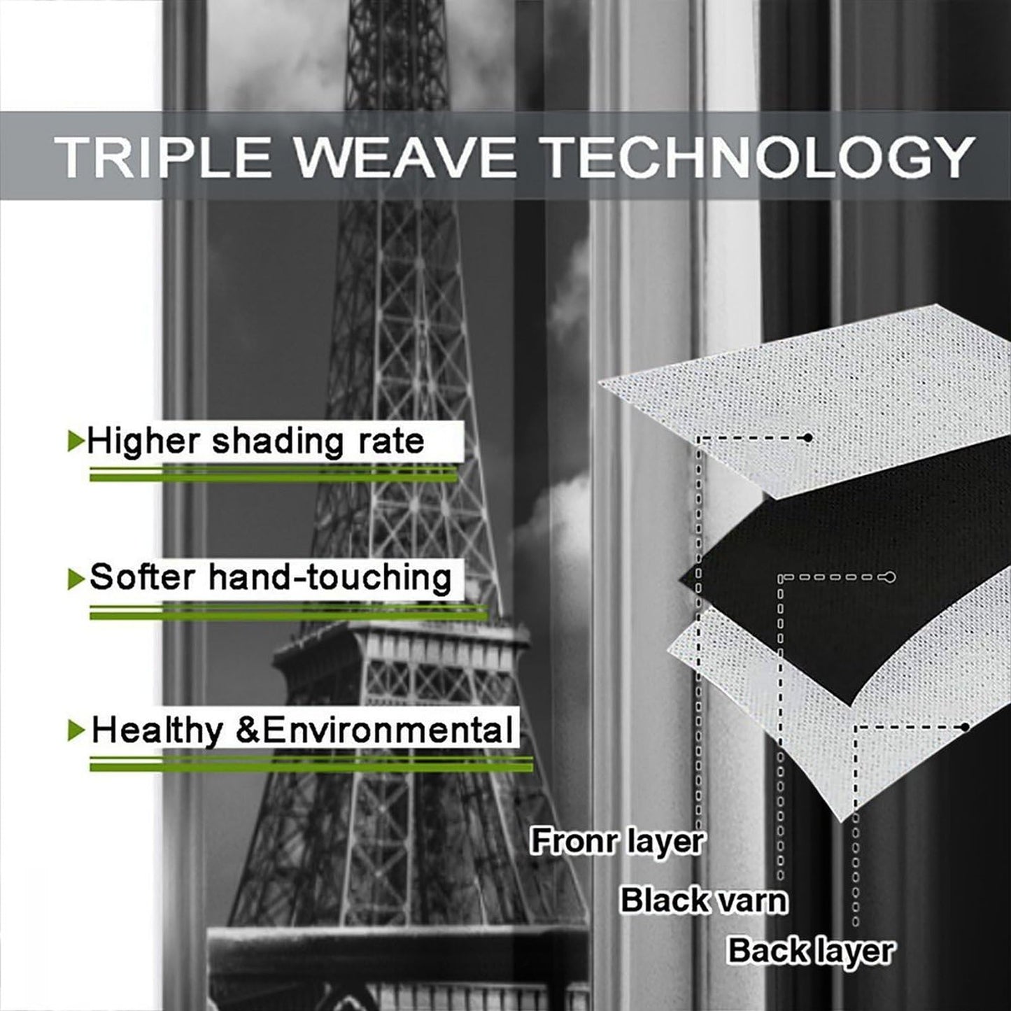 AAVEUP Paris Tower Curtains,Girl Simple Romantic European City Architecture Eiffel Tower Landscape Windows Treatments Rod Pocket Drapes for Kids Room Living Room Bedroom 41x44.5in
