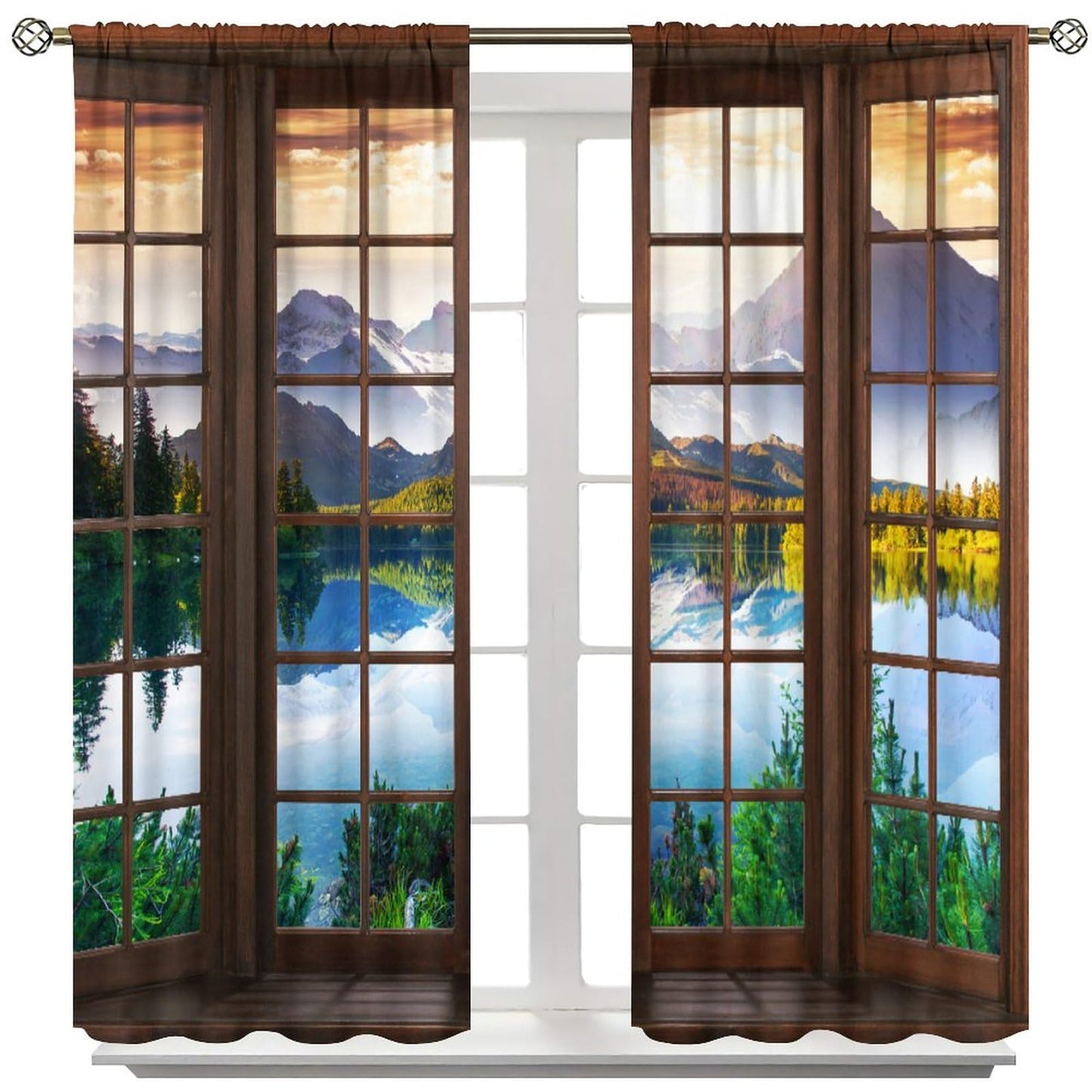 Landscape Curtains, Nature Scenery Theme Forest Lake Mountain 3D Scene Rod Pocket Blackout Window Treatments for Bedroom Living Room Office Cafe 42x45 Inch