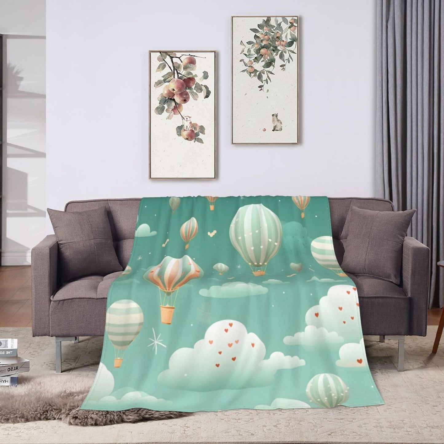 Blue Sky Hot Air Balloon Throw Blanket for Couch Soft Blanket for Bed Bed Sofa Decor for Living Room Bedroom 60"X50"