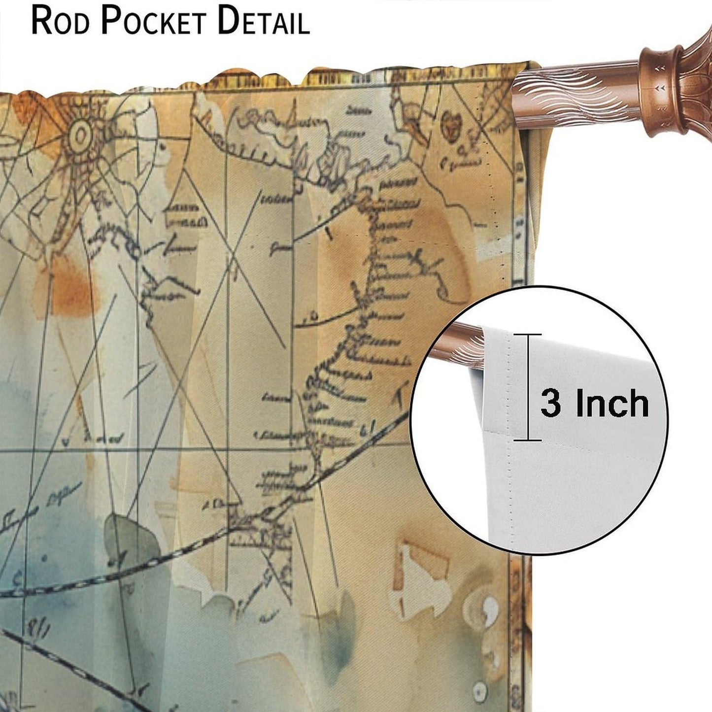 TOWINSFB Nautical Compass Marlin Fish Blackout Curtains, Old Medieval Ocean Map Coral Home Decor Rod Pocket Window Drapes for Living Room Bedroom - 2 Panels, Each 21" W x 63" L