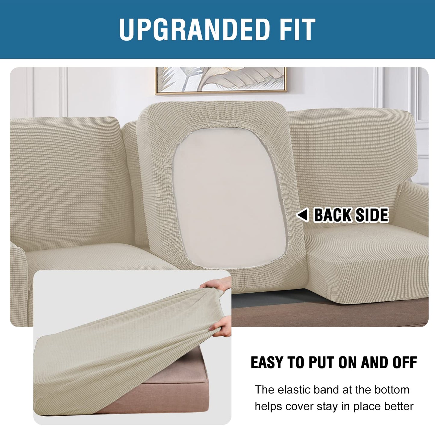 H.VERSAILTEX Multi-Pieces Sofa Covers Stretch Couch Covers Form Fitted Seats and Back Cushions Covers (3 Seat Covers Plus 3 Back Cusion Covers, Bonus 2 Armrest Covers), Island Fossi