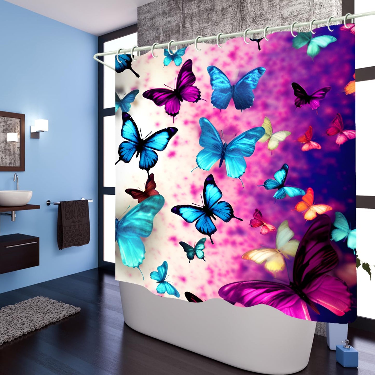 WODEJIAFANG Polyester Bath Blind Set Hooks & Liners in Bath Room Shower Curtains Sets for Bathroom Accessories,African Girls 3D Printed Beautiful Wide Fabric Toilet Curtain for Bathtub 72X72 inches