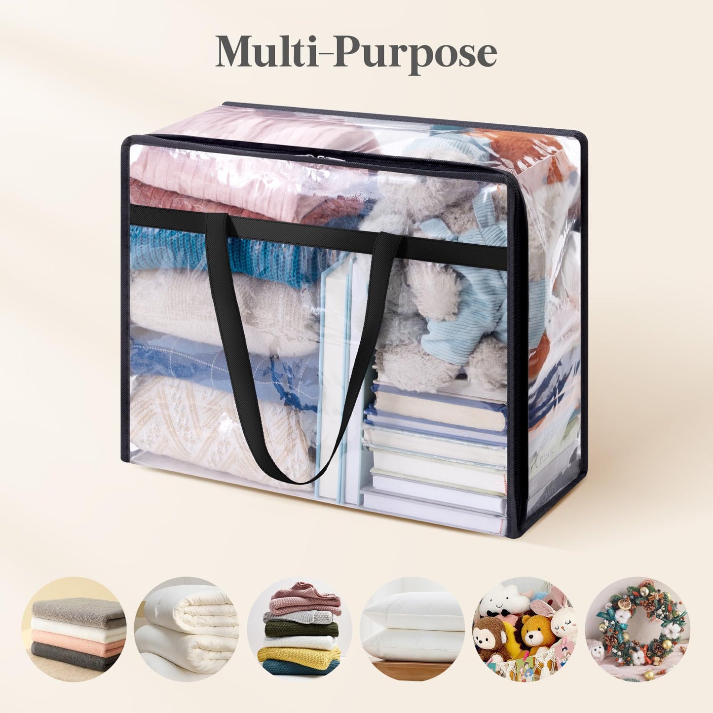Lifewit 4 Pack Clear Clothes Storage Bags, 40L Plastic Blanket Storage Bag, Vinyl Foldable Moving Bags with Zipper, Closet Organizers and Storage Containers for Bedding, Duvet, Comforter