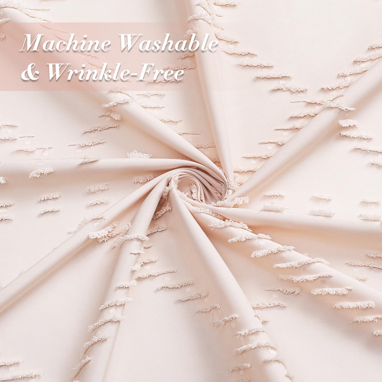 Craidlela Boho Light Pink Woven Fabric Shower Curtain with Tassel 72 x 72 Modern Farmhouse Minimalist, Pink Bohemia Tufted Chevron Striped Chic Textured, Waterproof Cloth Curtain for Bathroom