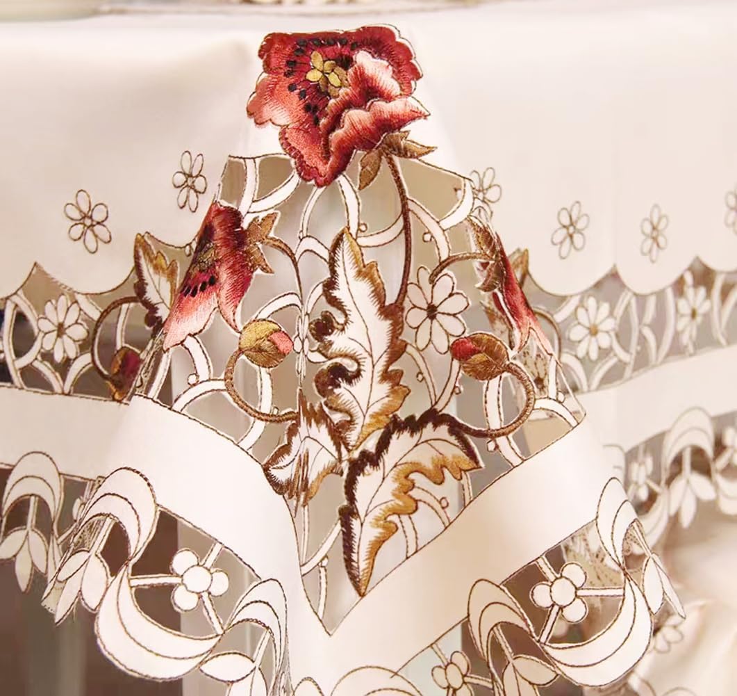 MULBESS Square Tablecloth - Stain Resistant Spillproof Flower Embroidered Lace Tablecloths Washable Table Cloth for Dining Room Kitchen Home Decor (Square, 57 X 57 inch)