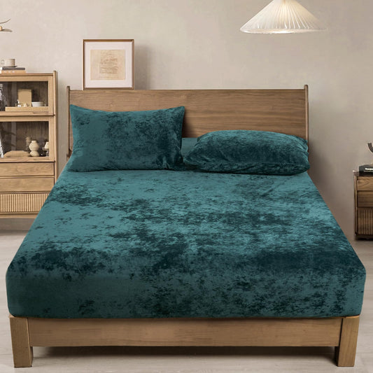 PHF Truly Velvet Fitted Sheet Only Queen Size, Luxury Super Soft Cozy Fuzzy Fleece Bottom Sheet, Deep Pocket Up to 16",Strenghth Elastic Band, Suitable for Fall Winter Spring, No Pillowcases, Teal
