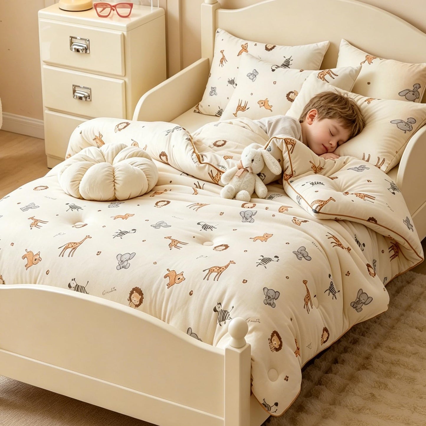 MorroMorn Super Soft Toddler Bedding Set, Thick Fluffy Comforter Sets Neutral Bed Set with Pillowcase for Girls Boys Kids Baby, Lightweight Noiseless Warm Cozy for Fall Winter (Cute Animals)