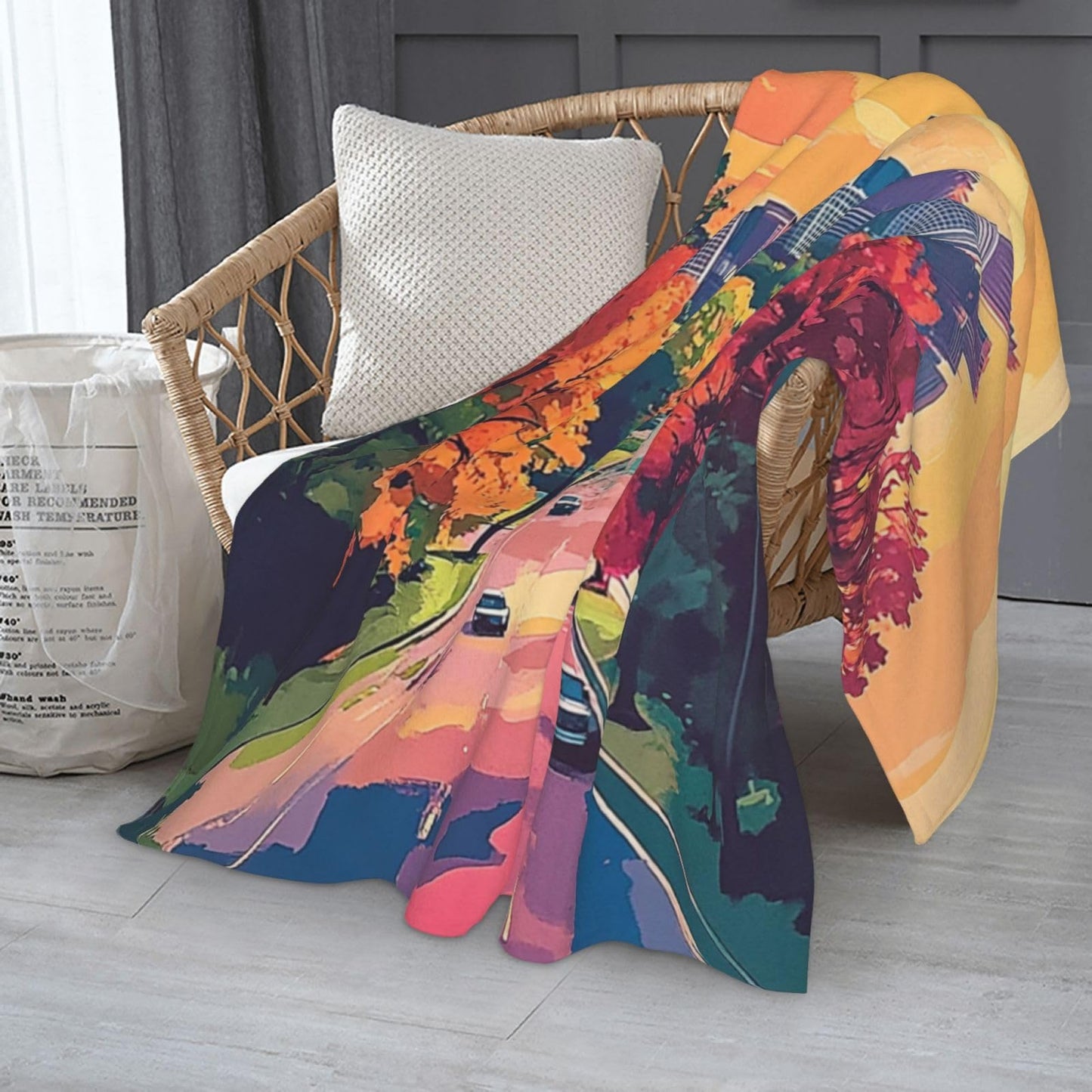 Cafemira Cozy Fleece Throw Blankets,City Street,Flannel Blanket,for Camping,Office nap,Outdoor,Throw for Couch Bed Decor,All Season,Non-Shedding,Anti Allergy,Easy to fold.60x50 Inch