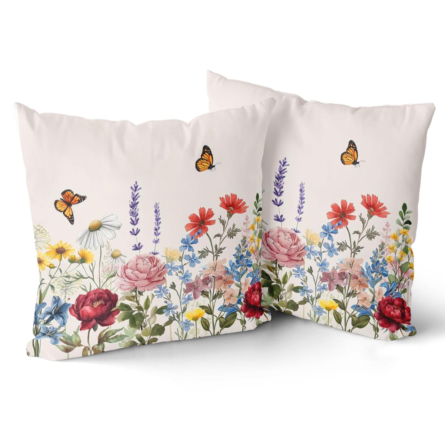 Giwawa Spring Pillow Covers 18x18 Inch Set of 2 Summer Wild Flower Throw Pillow Case Seasonal Floral Decorative Square Farmhouse Cushion Covers for Home Sofa Bed Couch
