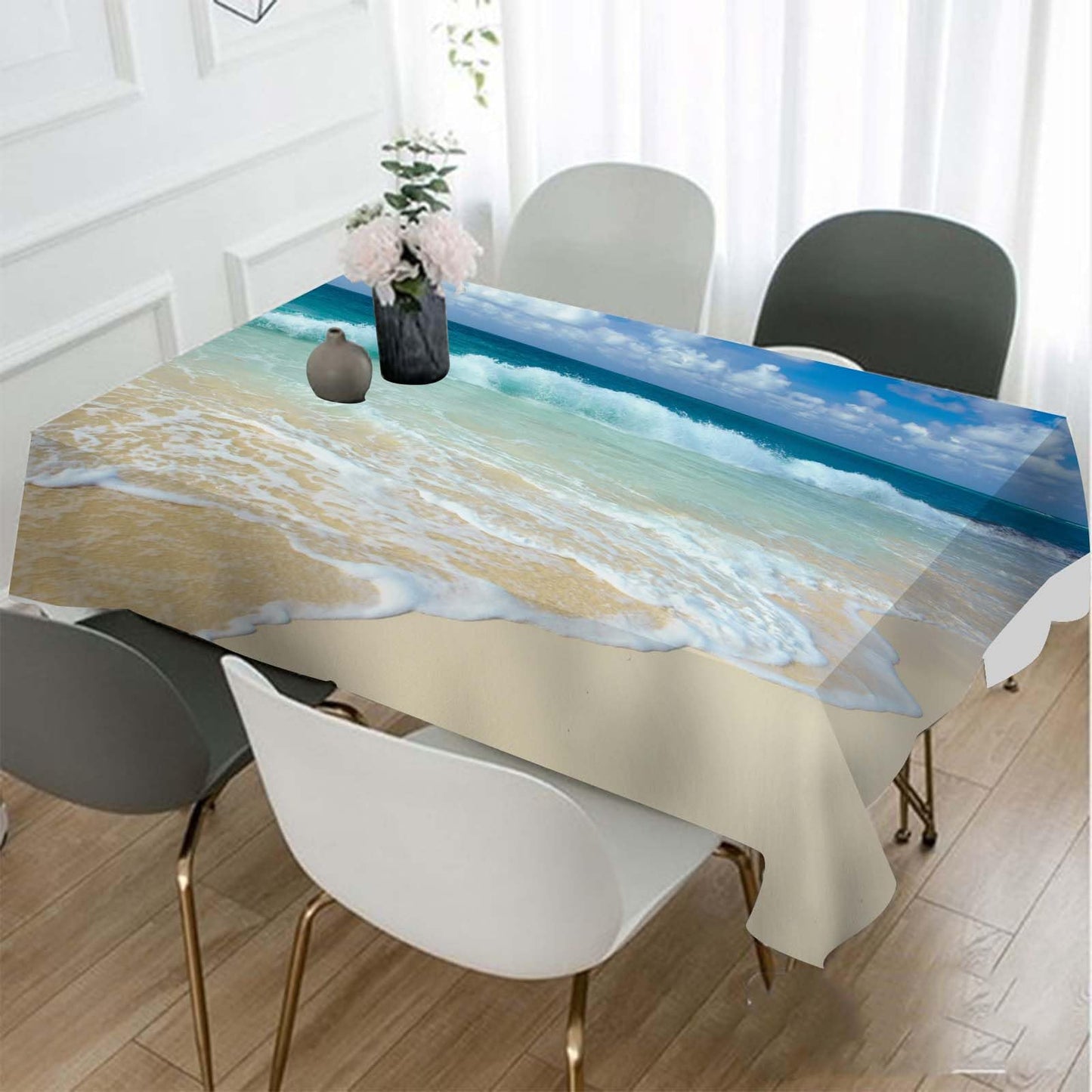 TKS MITLAN Ocean Beach Tablecloth Decor Clouds Coast Sky Wave Sunny Scenic Table Cloth Dining Room Kitchen Table Cover 60" X 84" Oblong/Rectangle