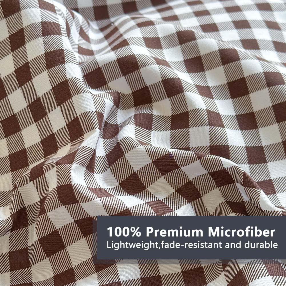 NSNLGSGC Mocha Gingham Full Sheet Set, Coffee Soft Brushed Microfiber Plaid Full Bed Sheets, 4-Pieces Grid Sheet Set with Deep Pocket
