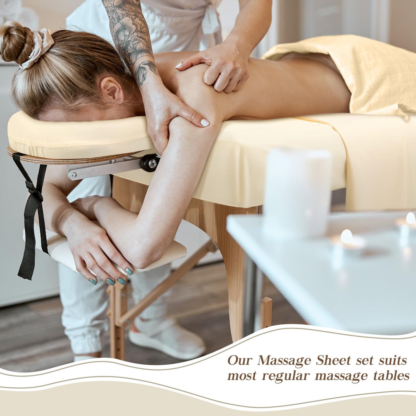 Mixweer 9 Pcs 3 Set Microfiber Massage Table Sheets Set Bulk Includes Flat Sheet, Fitted Sheet with Pocket, Face Rest Cover(Beige)