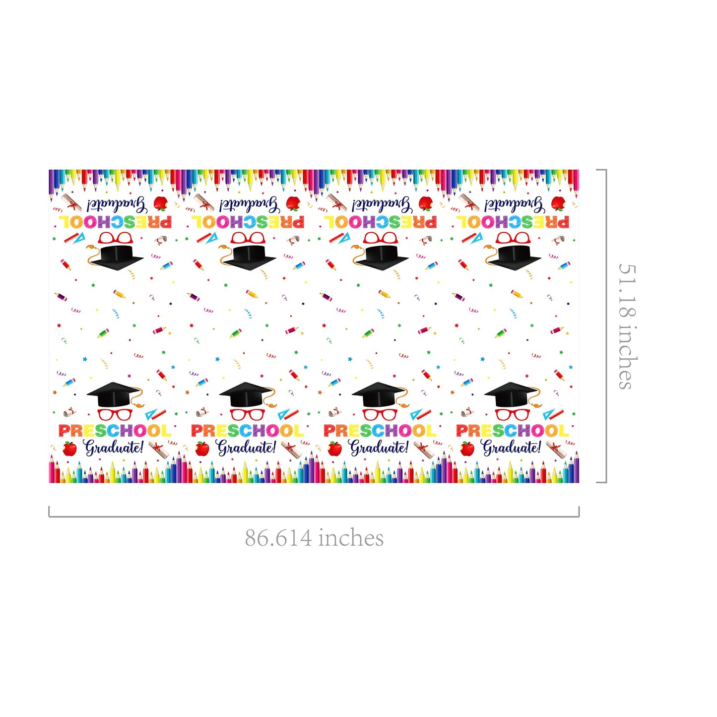 CC HOME 1Pc Preschool Graduation Party Plastic Tablecloth 54 x 87 Inch Long Table Cover, Colorful Crayon Party Tablecover for Graduate Theme Kids Baby Shower Birthday Dinner Picnic Kitchen Event