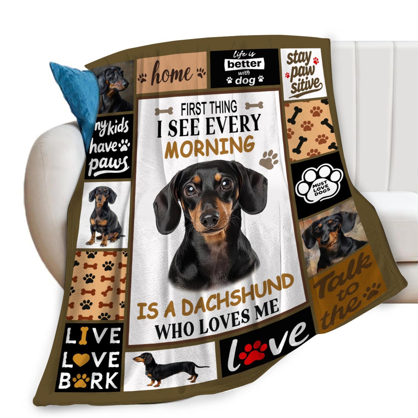 Lovira Dachshund Throw Blanket Dog Print Blankets Gifts for Couch Sofa Bed Stuff Decor Lightweight Soft Cozy Fleece Plush Warm Flannel Bedding for Lover Men Women 40"x50"