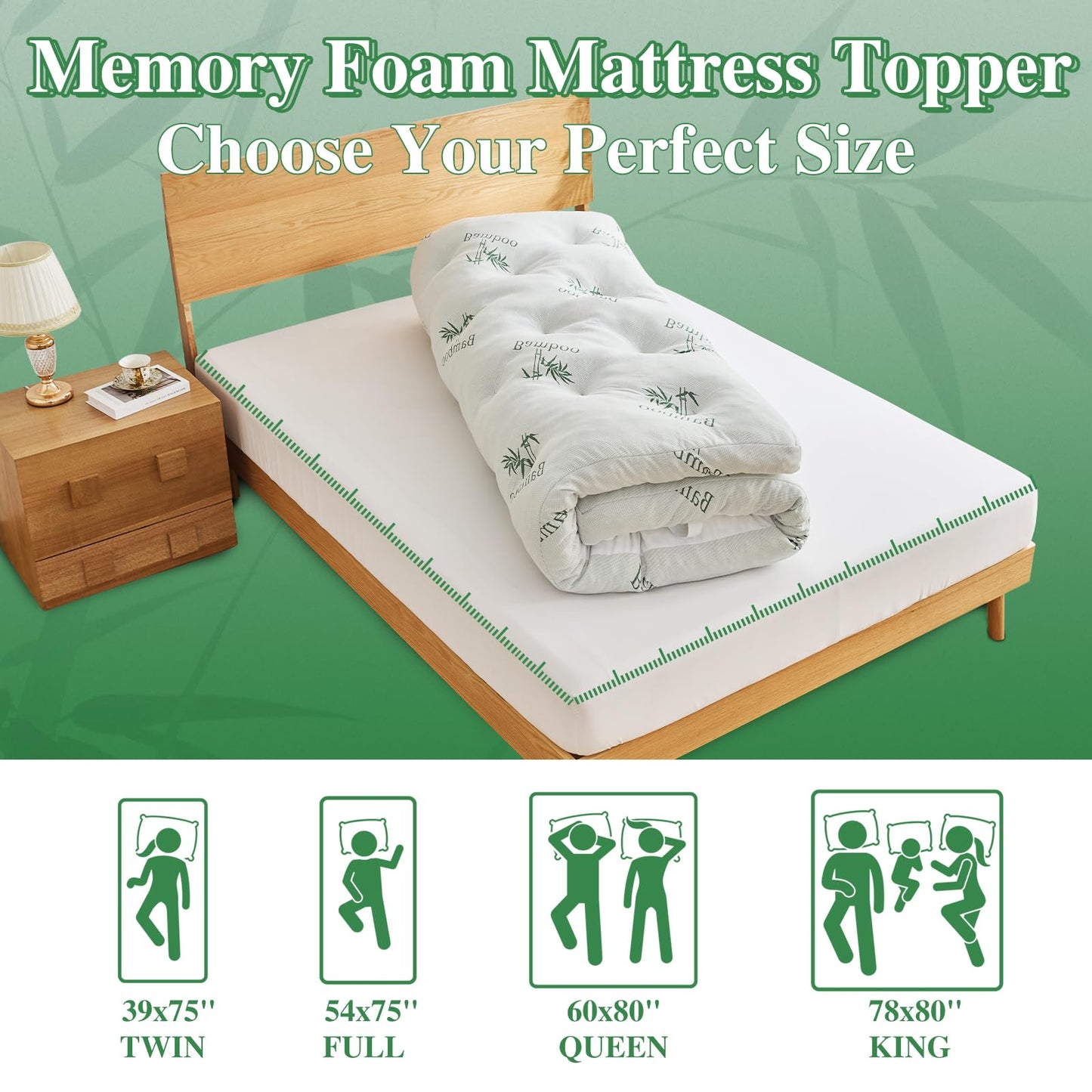 WhatsBedding 4 Inch Memory Foam Mattress Topper Queen for Back Pain Relief, Filled with Breathable Gel Memory Foam, Cooling Bamboo Viscose Air Layer, Supportive Pillow Top Mattress Topper