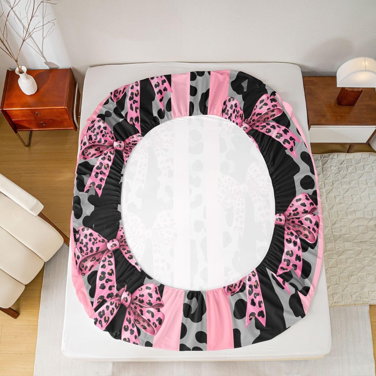 jejeloiu Black Leopard Bow Fitted Sheet Twin Size for Kids Boys Girls Striped Coquette Bow Bed Sheets Set 16" Deep Pocket Leopard Fur Print Bedding with 1 Pillowcase Room Decor