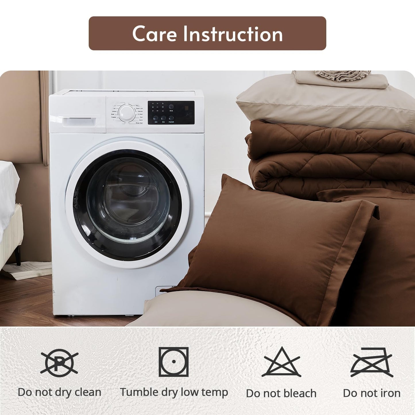 MUXHOMO 7 Pieces California King Comforter Set, Reversible Bed in a Bag Cal King Size, All Season Bedding Set with Comforter, Flat Sheet, Fitted Sheet, Pillowcases & Shams, Brown & Khaki