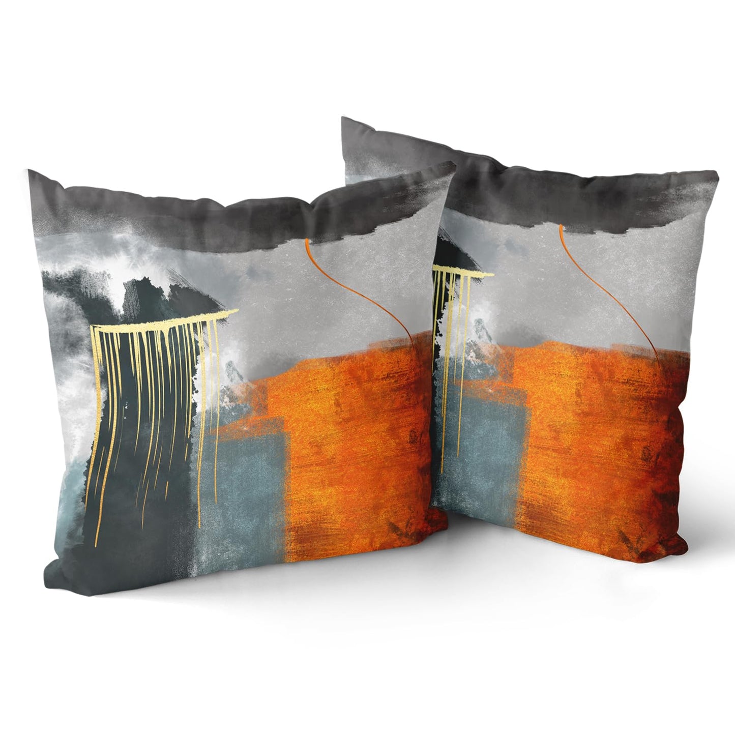 Retro Gold Throw Pillow Covers - Abstract Rust Orange Teal Gray Black Pillow Case Set of 2 Burnt Orange Painting Cushion Covers Decorative 18 x 18 Inches Pillowcases for Home Decor