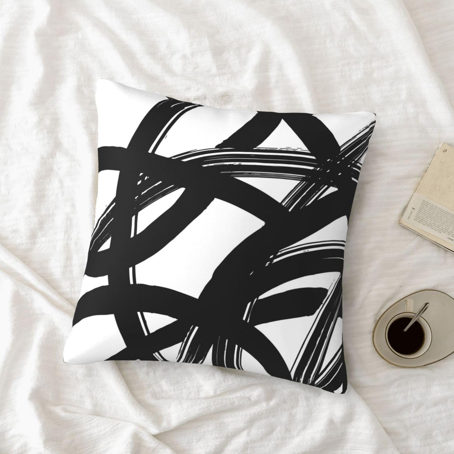 Lcokin Black and White Striped Throw Pillow Covers 18x18 in Set of 2, Decorative Abstract Art Boho Line Outdoor Pillow Case Square Cushion Covers for Farmhouse Sofa Bed Couch Living Room