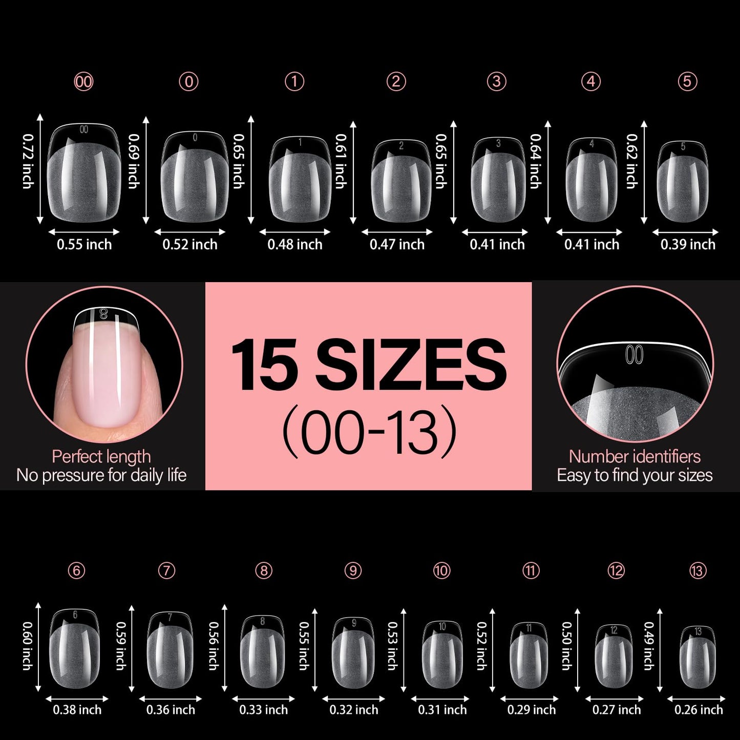 AILLSA Short Square Nail Tips, Fake Thickened Half Matte Nails Tips, Pre-shaped Press on False Nail Tip for Nail Salon 240PCS 15 Sizes with Storage Box