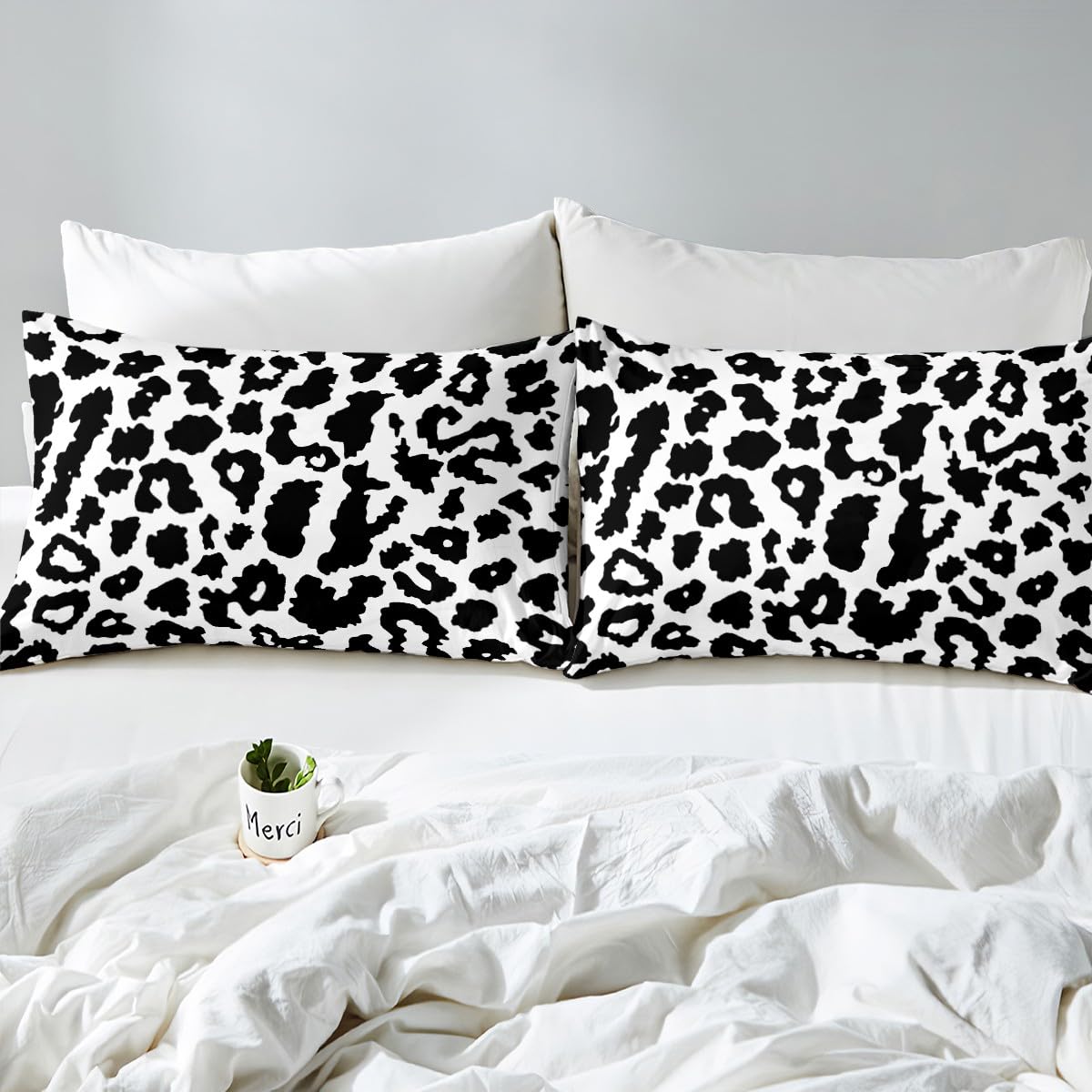 Feelyou Black White Leopard Bed Sheet Set Boys Girls Queen Size Cheetah Fitted Sheet for Kids Women Men Ultra Soft Animal Print Bedding Set Safari Bed Cover Room Decor Zebra Bed Set
