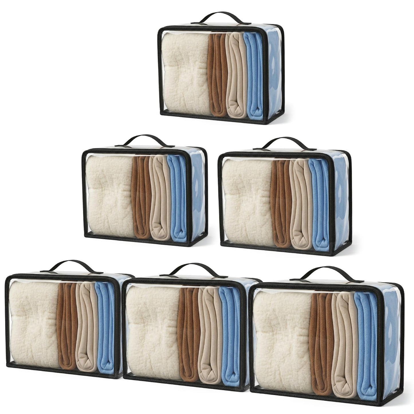 6 Pack Large Clear Storage Bags & Packing Cubes, 33L Extra Large PVC Zippered Organizer with Handle for Travel, Blanket, Sweater, Clothing & Home Storage