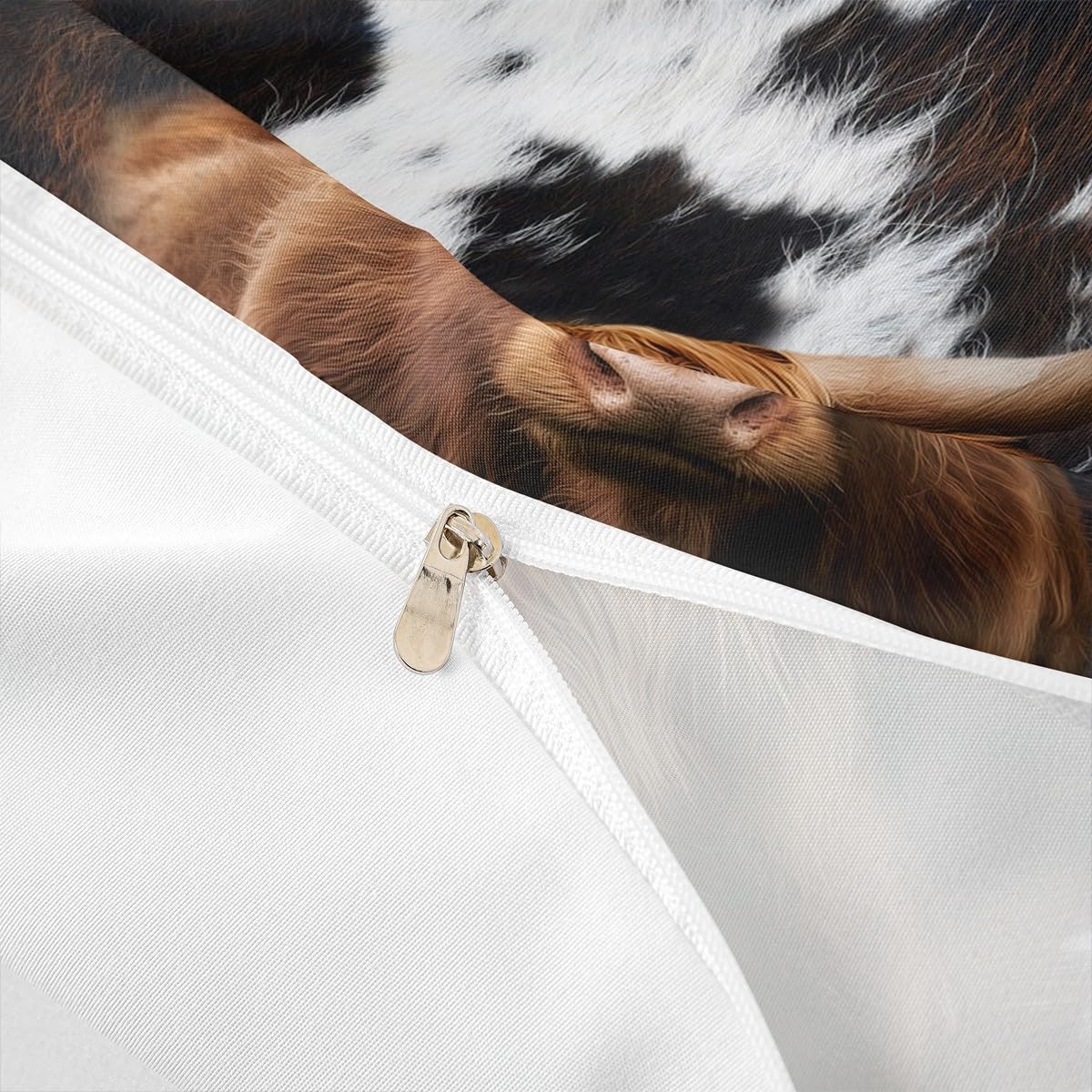 Highland Cattle Duvet Cover Set Queen,Cow Fur Bedding Set 3pcs for Kids Teens Boys Girls Room Decor, Farmhouse Animals Cowhide Comforter Cover Black White Brown Rustic Quilt Cover with 2 Pillowcases