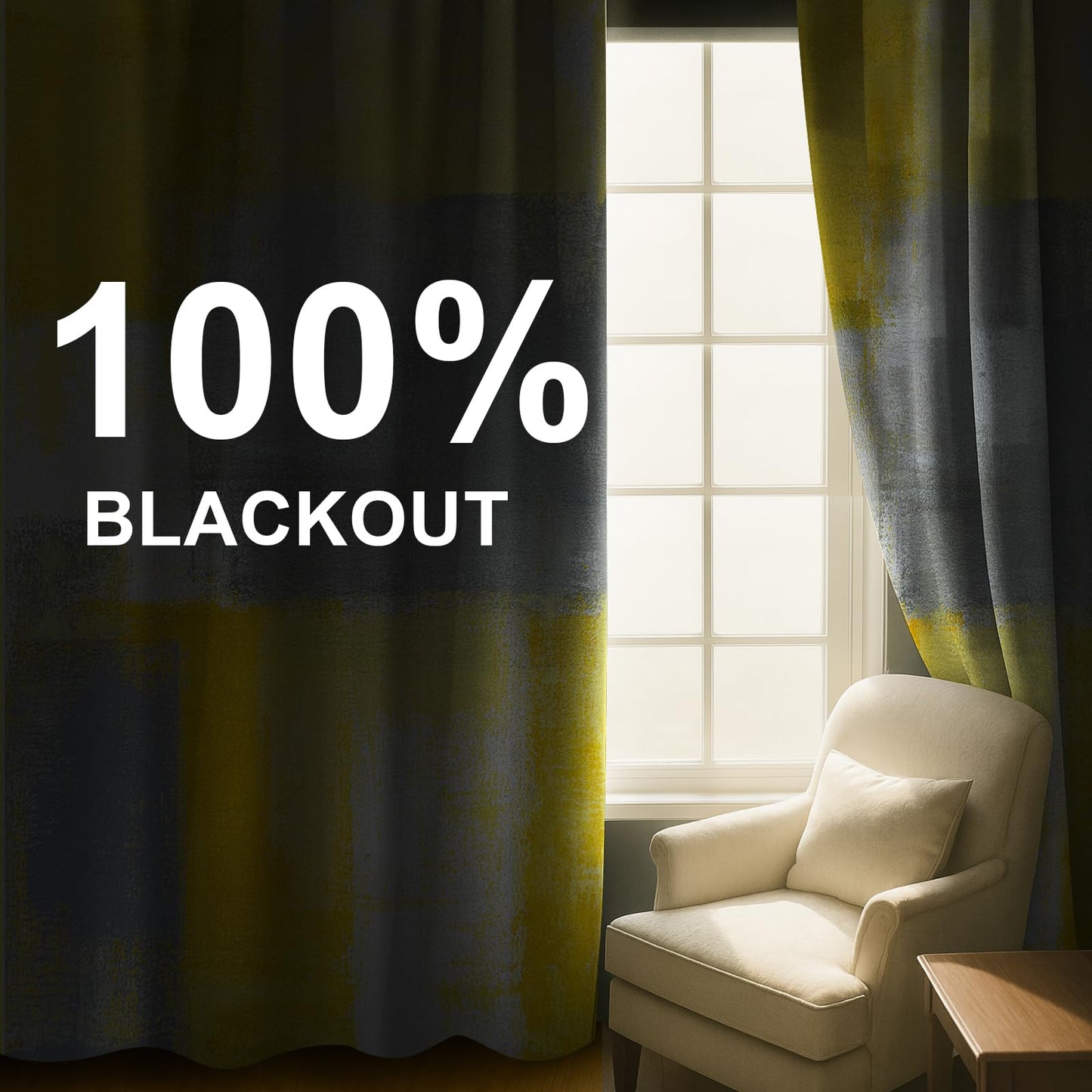 YUVVLFY Yellow Grey Abstract Geometric Curtains – 100% Blackout Grommet Drapes, Thermal Insulated Window Panels for Bedroom, Living Room, Kids Room, 42 x 45 Inch