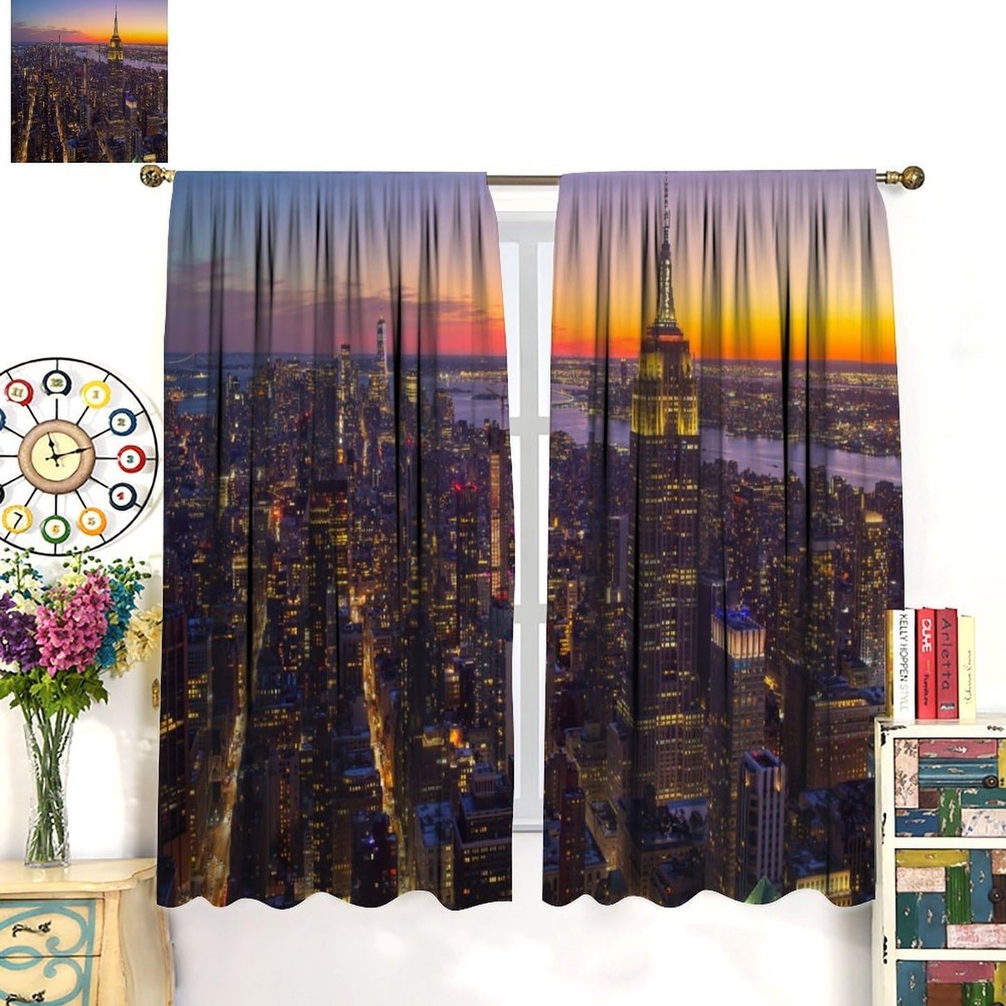 JADERYS Cityscape Blackout Curtains New York City Skyline Sunset Scenery Art Print for Bedroom Living Room Kitchen Rod Pocket Decoration Window Drapes 2 Panels W21xL45in