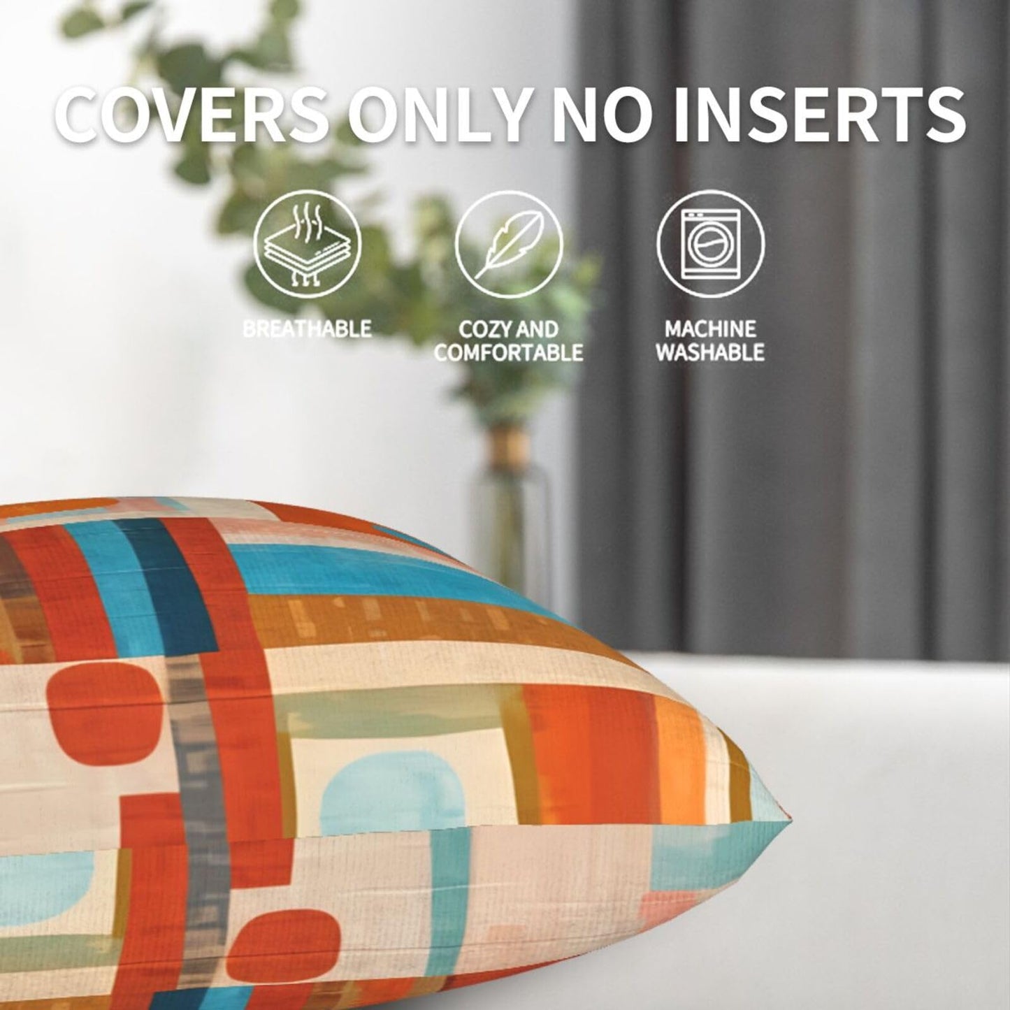 Yopiiefa Blue and White Blocks Throw Pillow Covers Orange Decorative Boho Mid Century Pillow Cases 18x18 Set of 2 Modern Pillowcase Outdoor Cushion Cover for Home Couch Sofa