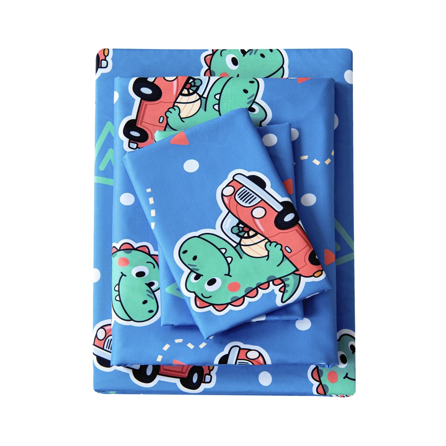 MCO Twin Sheets Set Kids, Soft Microfiber Bed Sheet Set for Boy Girls, 3 Pieces Breathable Twin Sheets Dinosaur Blue